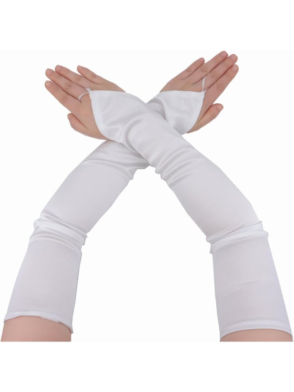 Women's White 1920s Satin Stretchy Elbow Length Opera Fingerless Long Gloves